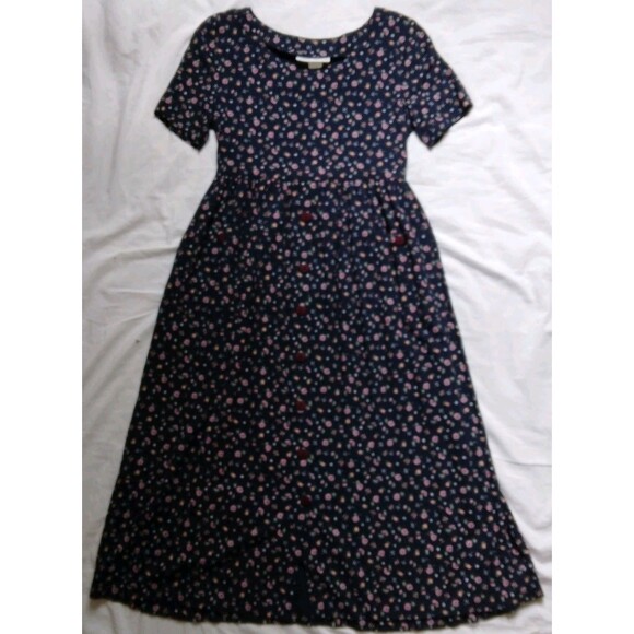 Fiber Optics Dresses & Skirts - Vintage Fiber Optics Button Down Dress 90s Cottagecore Fairycore Blue Floral 7/8